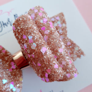 Rose Gold Confetti Hearts Bow