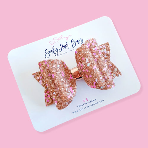 Rose Gold Confetti Hearts Bow