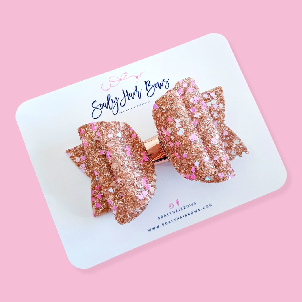 Rose Gold Confetti Hearts Bow